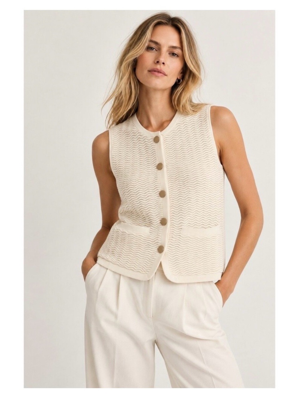 NWT rag & bone Cream Textured Knit Button Vest，women size S